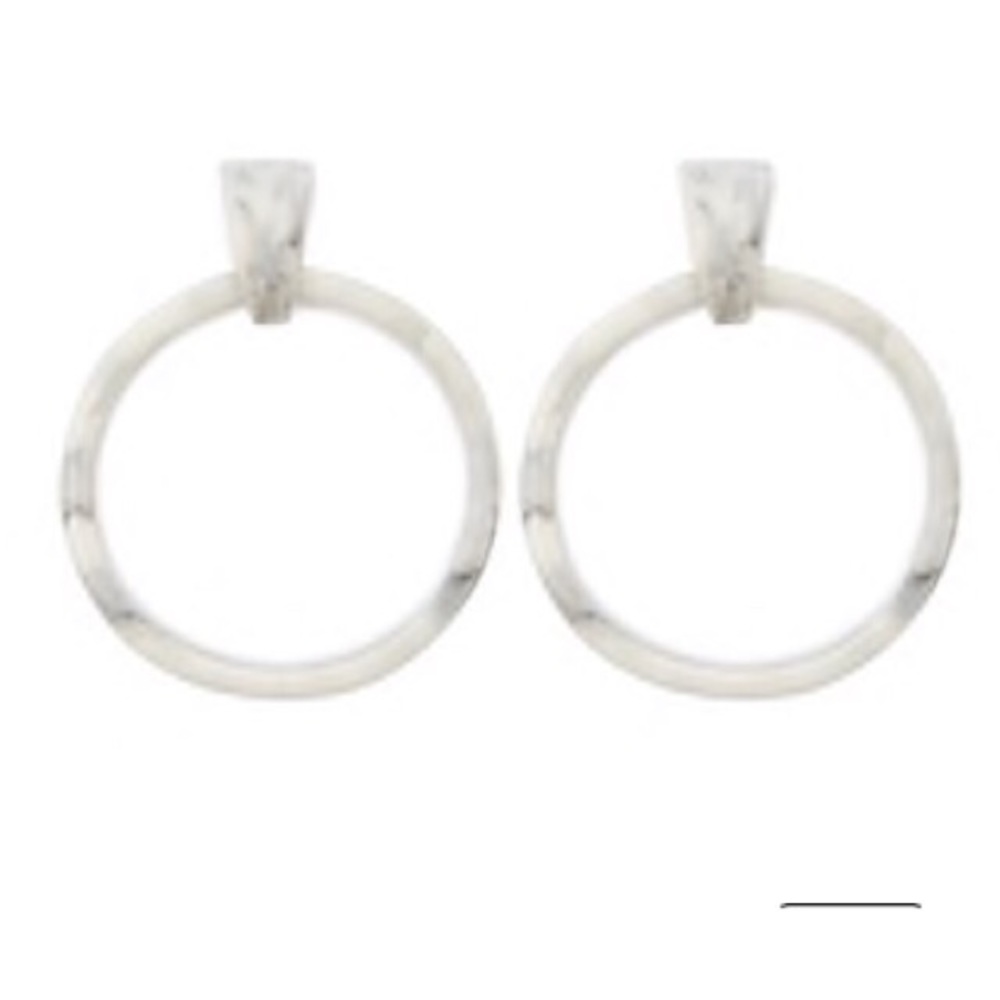 Forever 21 Faux Marble Hoop Drop Earrings Gray Wht